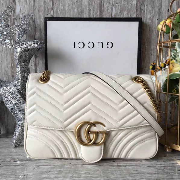 GG Marmont Epi Flap GG Logo Chain 443496 White Women Shoulder Bags