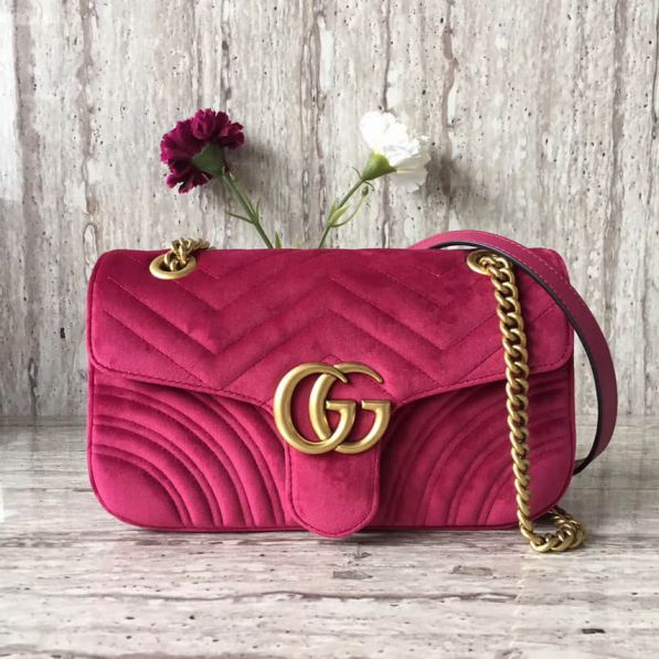 GG Marmont Epi Velvet Chain 443497 Red Women Shoulder Bags