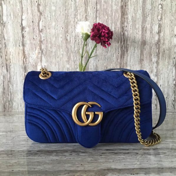 GG Marmont Epi Velvet Crossbody 443497 Blue Women Shoulder Bags