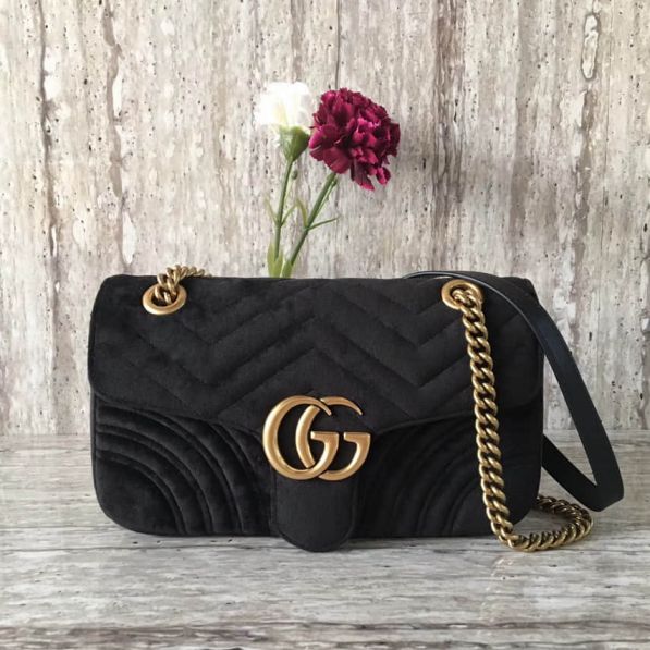 GG Marmont Epi Velvet Chain 443497 Black Women Shoulder Bags