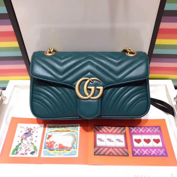 GG Marmont Epi Leather Chain 443497Green Black Women Shoulder Bags