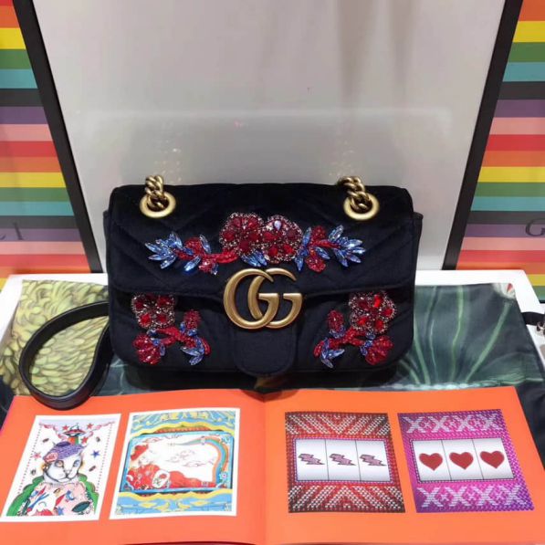 GG Marmont Embroidery Velvet mini 446744 Women Shoulder Bags