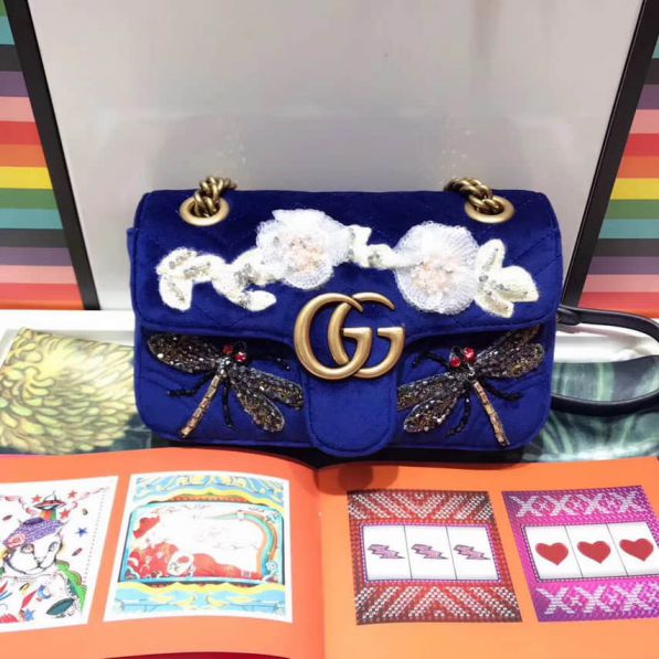 GG Marmont Embroidery Velvet mini Chain 446744 Women Shoulder Bags