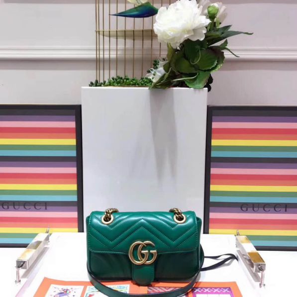 GG Marmont Epi Leather Chain 446744 Green Women Shoulder Bags