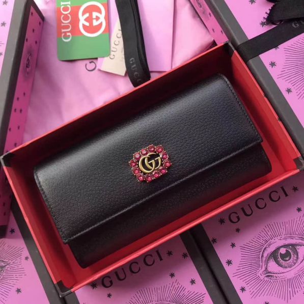 GG 499782 Black Leather Women Wallets