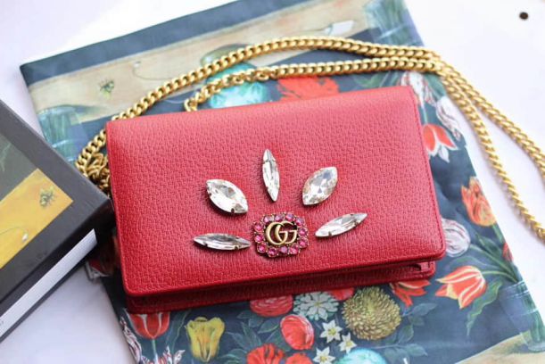 GG 2018SS Red GG Logo Chain 499782 Red Women Shoulder Bags