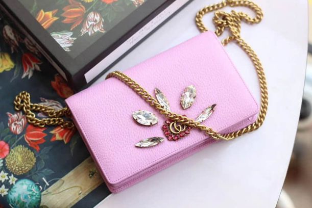 GG 2018SS Red GG Logo Chain 499782 Pink Women Shoulder Bags