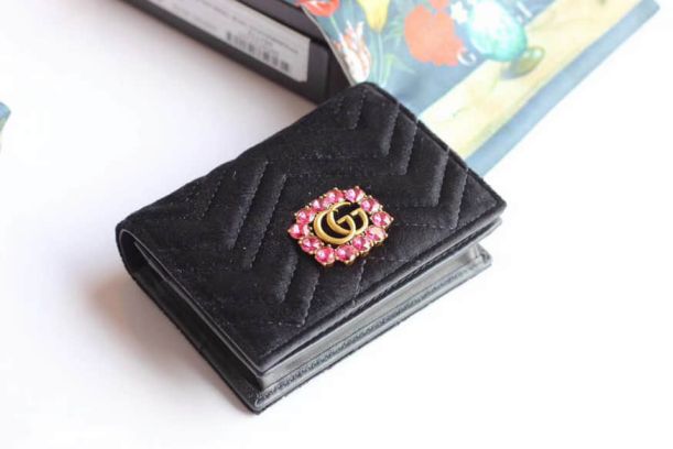 GG 2018SS Black Red GG 499783 Women Card Holder