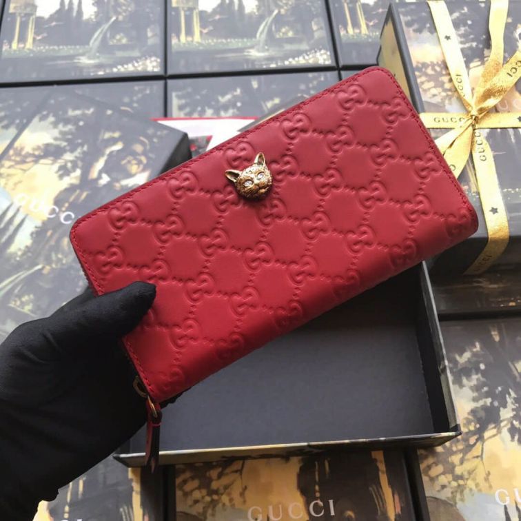 GG 2019SS NEW Signature Cat Head 548058 Leather Women Wallets