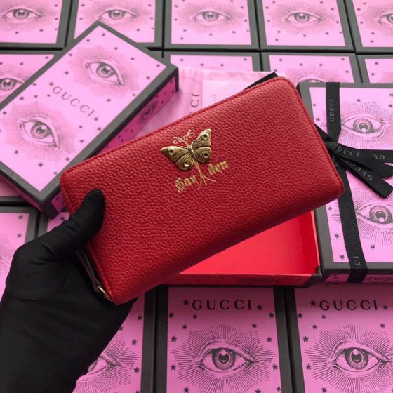 GG 2019SS NEW zip 516927 Butterfly Leather Women Wallets