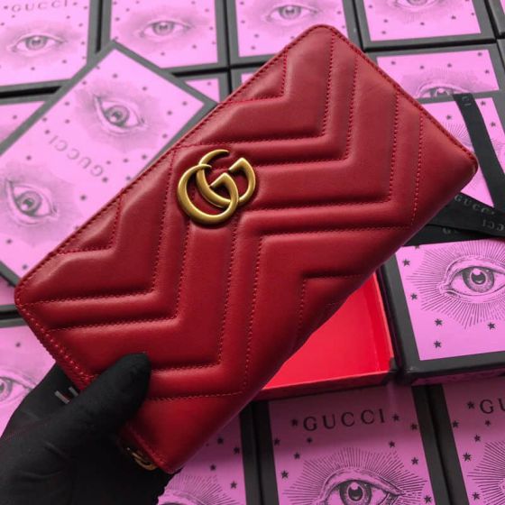 GG marmont Leather 474814 Red Leather Women Wallets