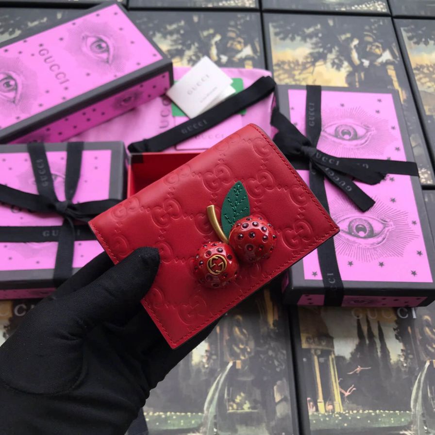 GG Garden Cherry 476050 Leather Women Card Holder