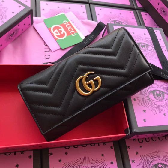 GG 443436 Black Leather Women Wallets