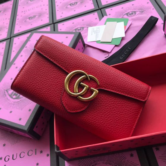 GG Long Bi-fold 400586 Red Leather Women Wallets