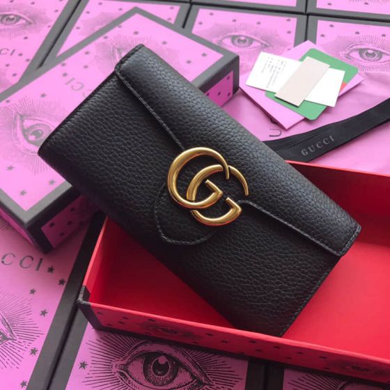 GG Long Bi-fold 400586 Black Leather Women Wallets