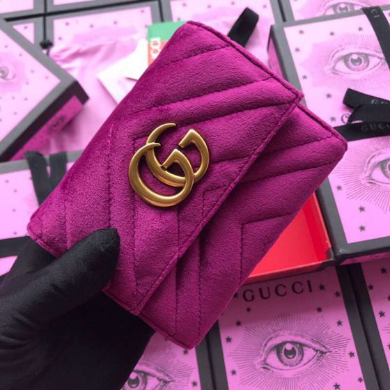 GG 474802 Purple Red Velvet Women Wallets