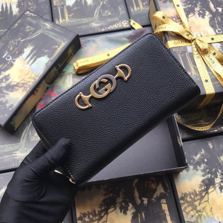 GG 570661 Black Leather zip Women Wallets