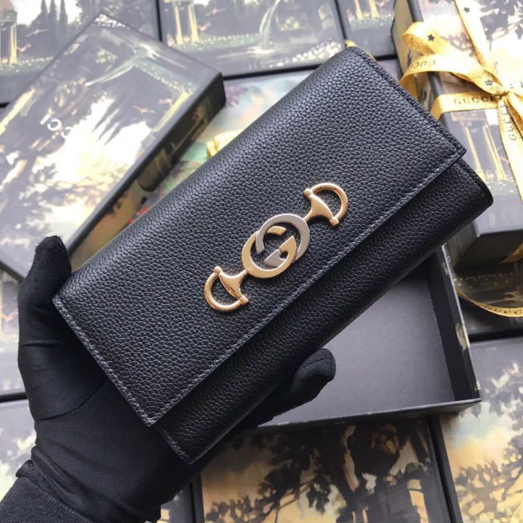 GG 573612 Black Leather Women Wallets