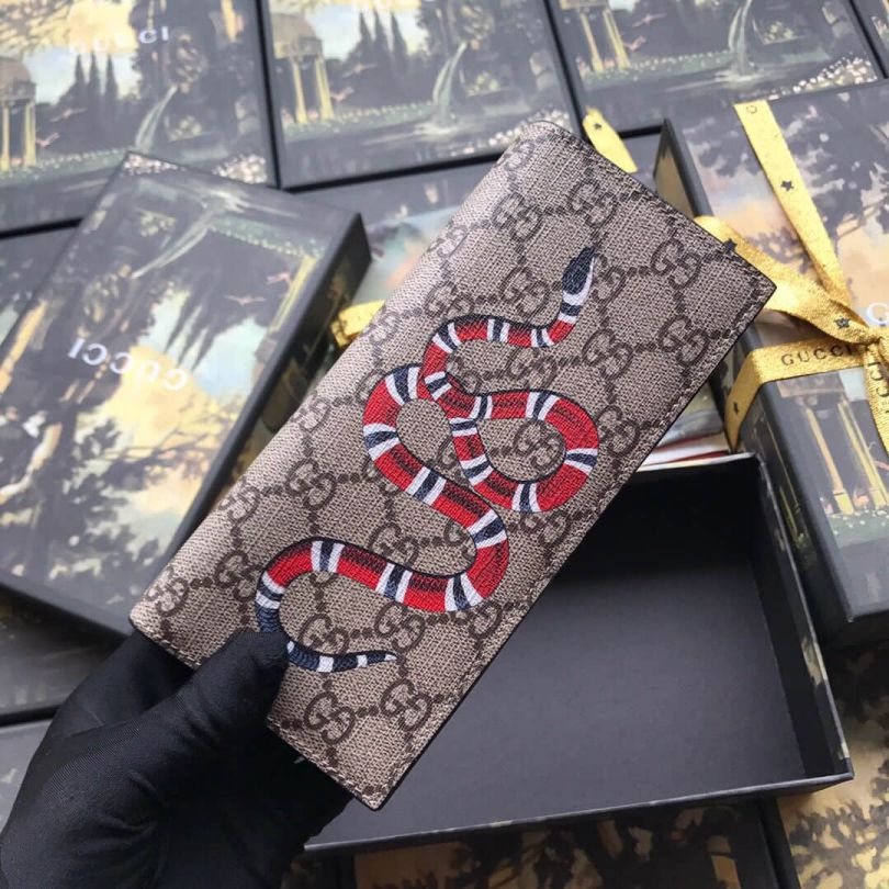 GG 459456 Snake Canvas Long Men Wallets