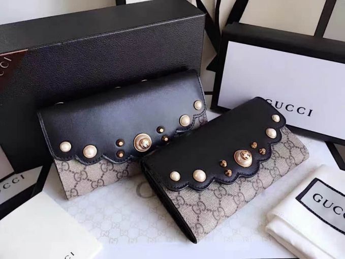 GG 2017 NEW 431474 Flap Long Rivet Pearl Women Wallets