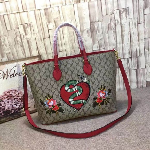 GG Limited Edition GG Snake Embroidery Shopper 453705 Women Shopping Bags