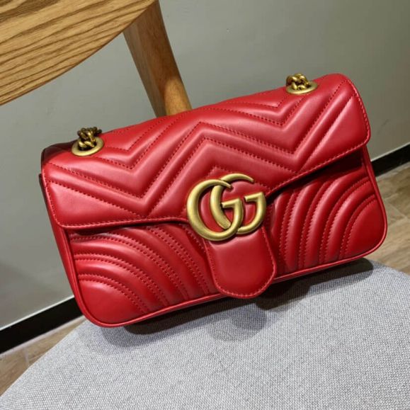 GG Marmont 26CM Medium 443497 Red Women Shoulder Bags