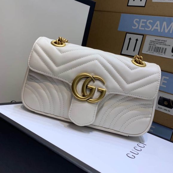 GG Marmont 22CM Small Chain 446744 White Women Shoulder Bags