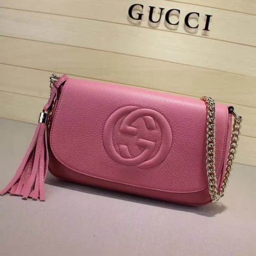 GG SOHO Leather Crossbody 336752 Pink Women Shoulder Bags