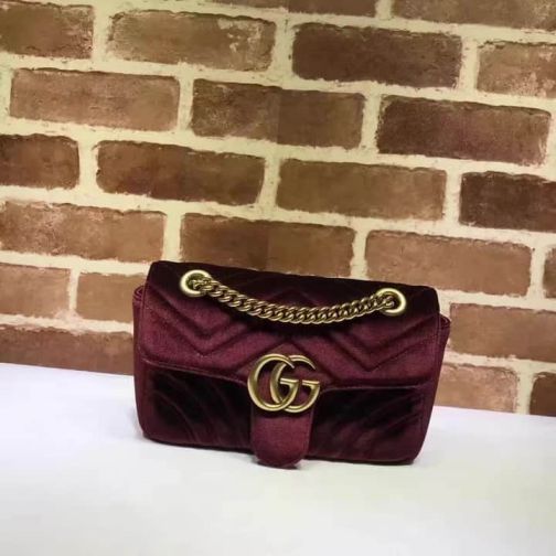 GG NEW 446744 Wine Red Velvet Women Shoulder Bags