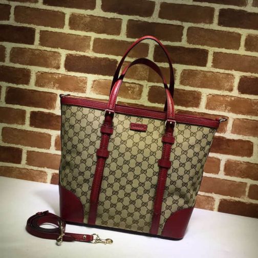 GG 2015NEW Canvas GG Classic Medium Shopper 387602 Wine Red Women Shopping Bags