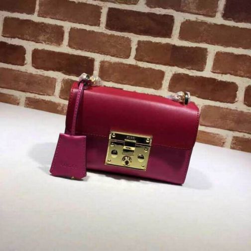 GG PADLOCK GG PM 409487 Red Rose Leather Chain Women Shoulder Bags