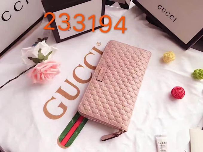 GG 233194 Pink GG Embossed Long zip Women Wallets