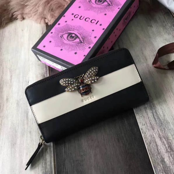 GG Black White Bee Long 476069 Women Wallets