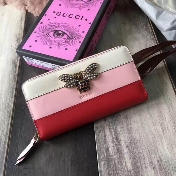 GG White Pink Red Bee Long 476069 Women Wallets