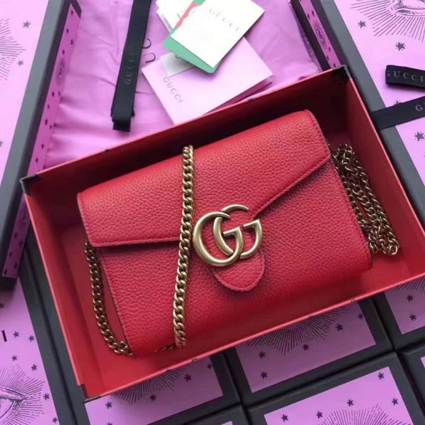 GG Marmont Red Leather Chain 401232 Women Shoulder Bags