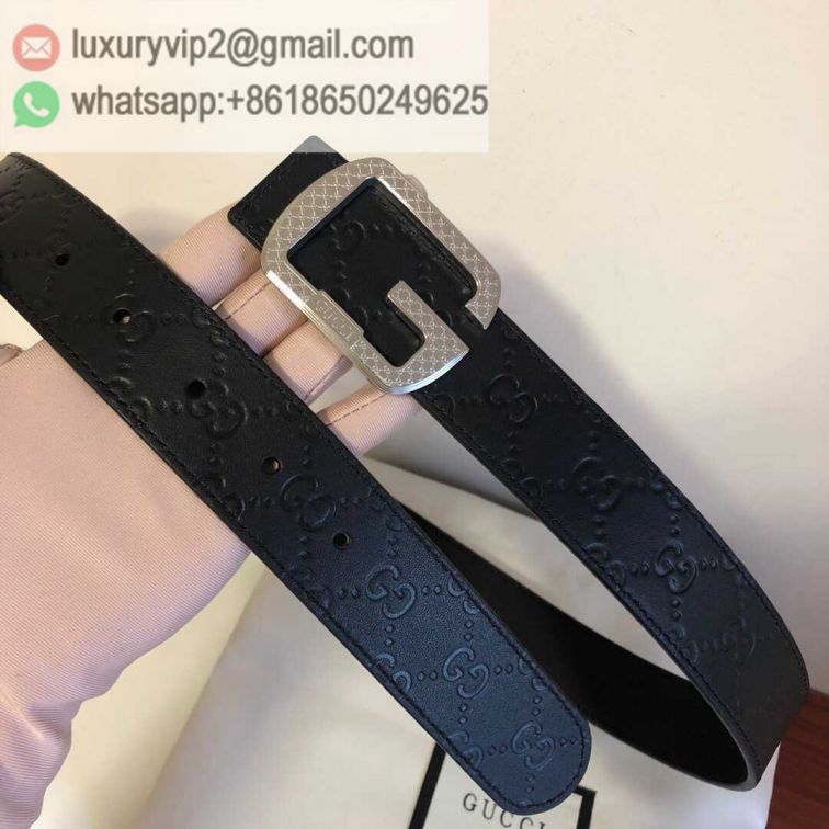 GG Embossing Leather Black 3.5cm Men Belts