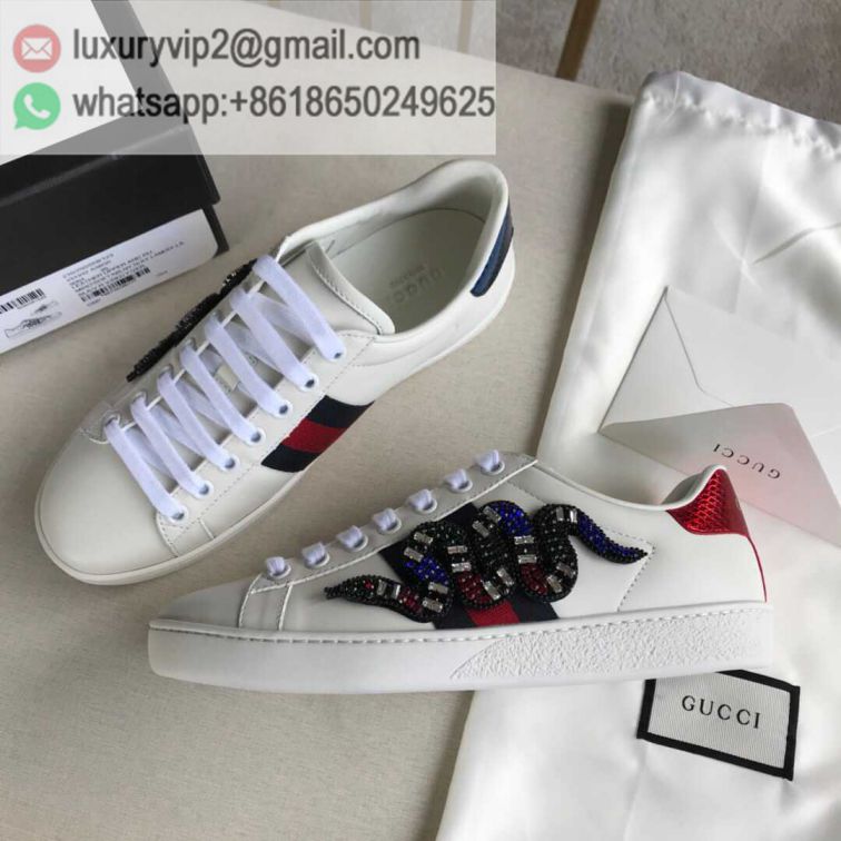 GG Classic White Bee Snake Embroidery Snake Unisex Sneakers