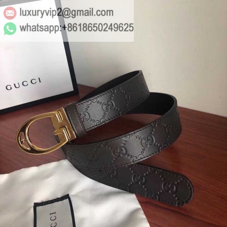 GG Embossing Leather Cutout 3.5cm Men Belts