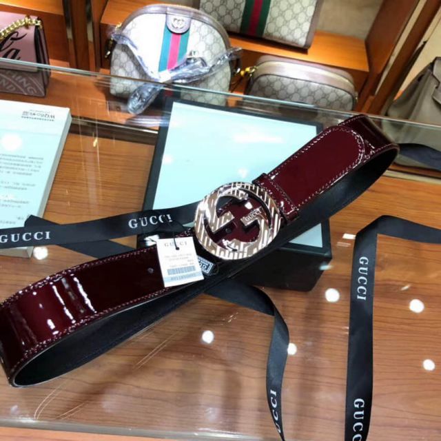 GG 2018SS Patent Men Leather Belts