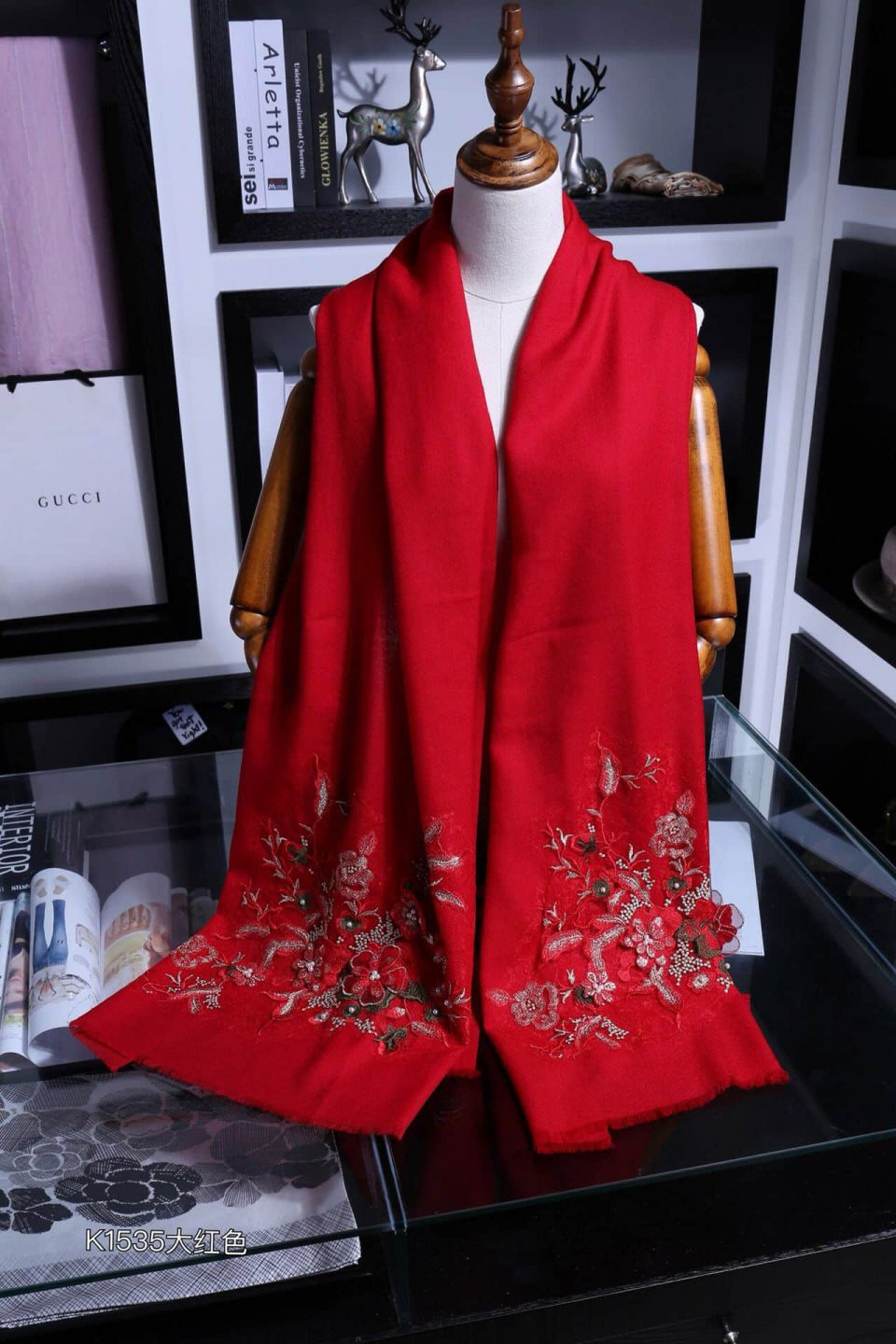 GG Embroidery Cashmere Wool Women Scarves