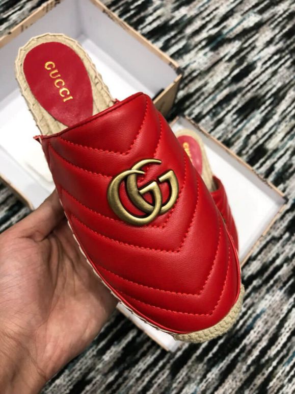 GG 19ss Classic GG logo Leather GG Women Slippers