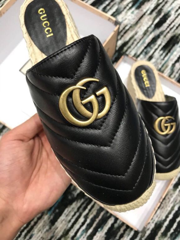 GG 19ss Classic GG logo Leather GG Women Slippers