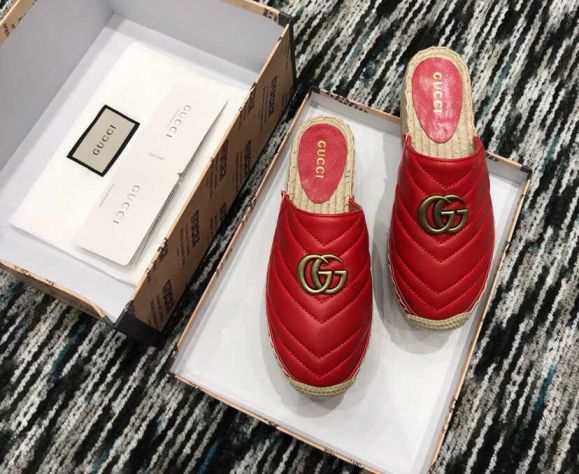 GG 19ss Classic GG logo Leather GG Women Slippers