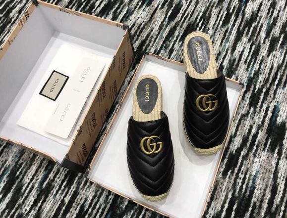 GG 19ss Classic GG logo Leather GG Women Slippers