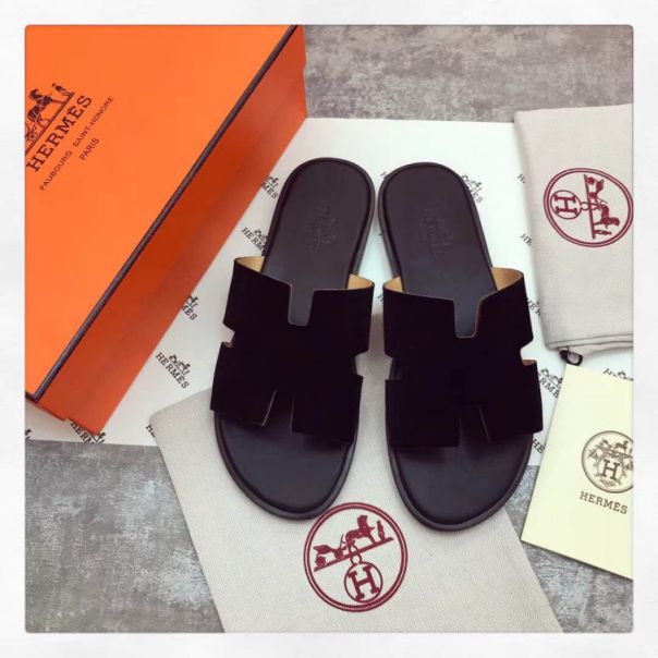 Hermes Classic Leather H Men Slippers