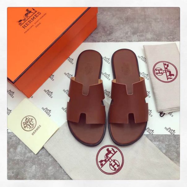 Hermes Classic Leather H Men Slippers