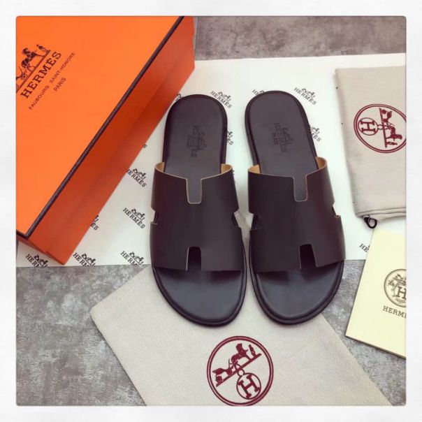 Hermes Classic Leather H Men Slippers