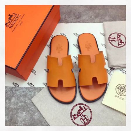 Hermes Classic Leather H Men Slippers