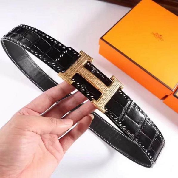 Hermes Leather Crocodile Men Belts