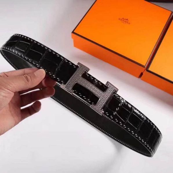 Hermes Leather Crocodile Men Belts